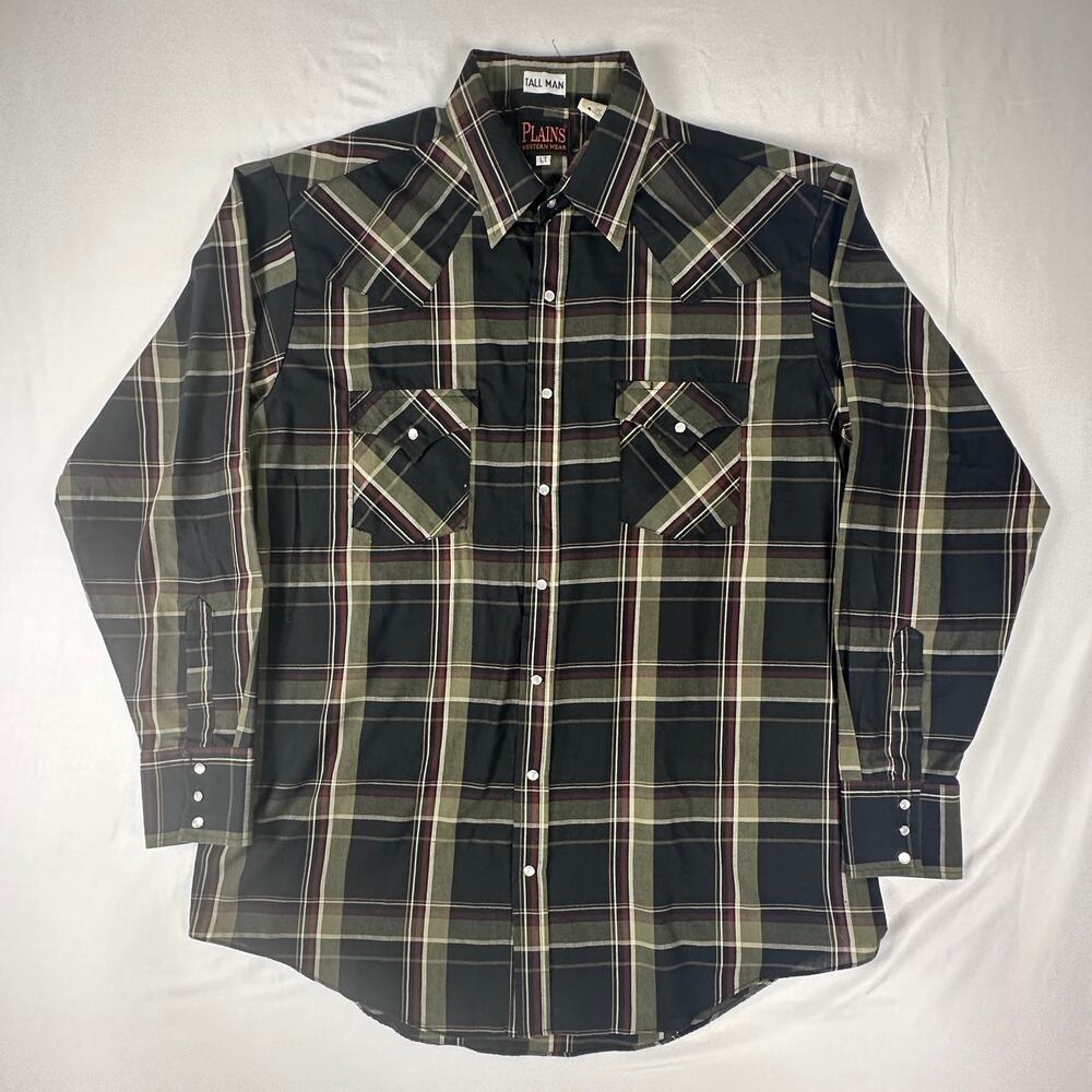 Plains Western Wear LT Tall Pearl Snap Plaid Western Shirt